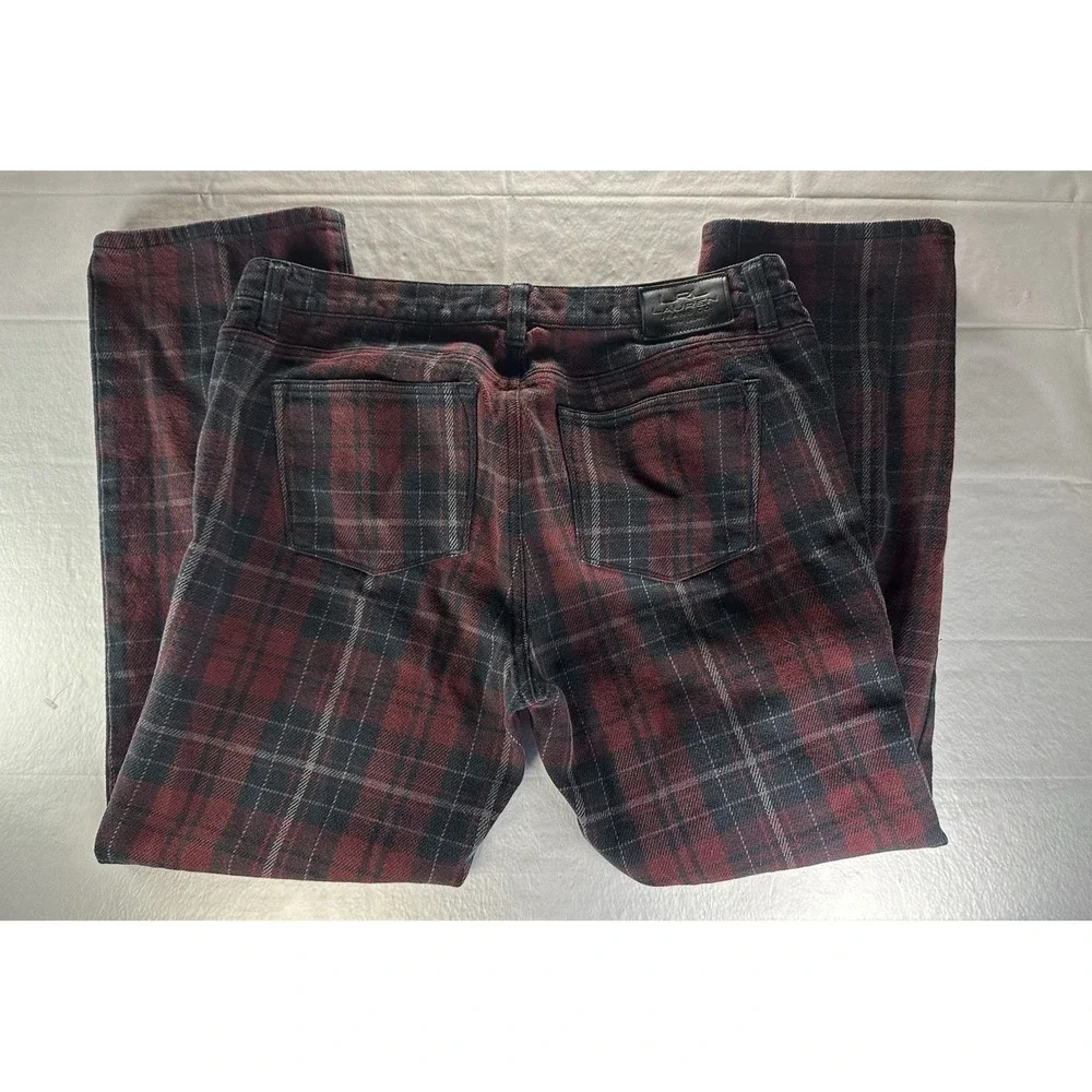 Lauren Ralph Lauren Red Plaid Flannel Pants Womens 14P 34x28 Red Stretch Jeans